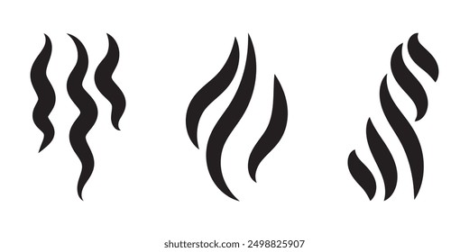 Aroma steam wave icons. Smell stinks mark set, heat odor scent vapor line symbols isolated on white. Steaming fume vector illustration