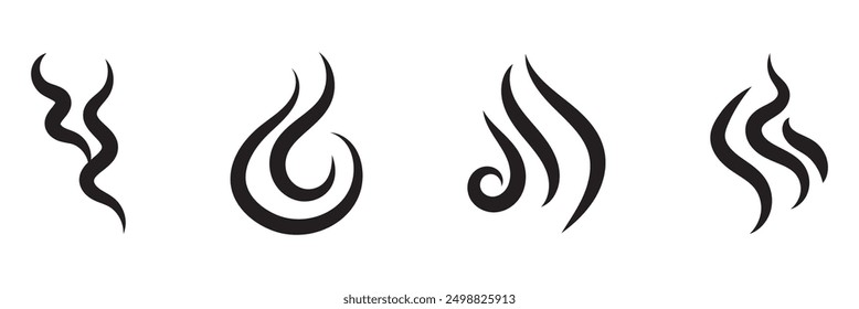 Aroma steam wave icons. Smell stinks mark set, heat odor scent vapor line symbols isolated on white. Steaming fume vector illustration