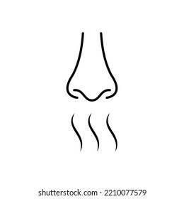 Aroma steam wave vector icon black outline EPS 10. Sense of smell illustration. Nose sign. Odour scent, perfume symbol. Smoke, fume. Flat image isolated on white for logo, infographic, app, web, dev