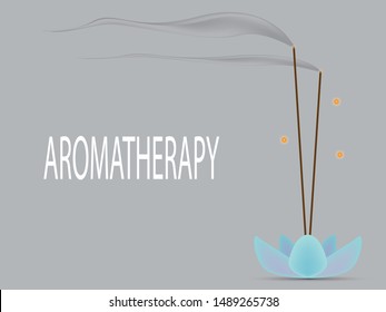 Aroma sticks for aromatherapy seance with a pleasant smell on a special stand holder in form of the flower look like lotus. Vector aromatherapy objects isolated on white background,