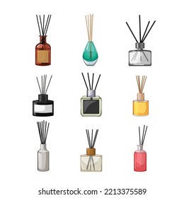 aroma sticks set cartoon. aromatherapy fragrance, aromatic scent, spa incense, perfume diffuser, relaxation aroma sticks vector illustration