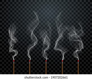 Aroma sticks smoke vector background on transparent. Wood stick scent air aromatherapy