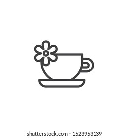 Aroma tea cup with flower line icon. linear style sign for mobile concept and web design. Aromatherapy and spa therapy outline vector icon. Symbol, logo illustration. Vector graphics