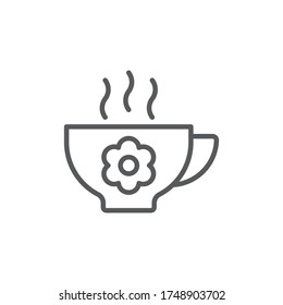 Aroma tea cup with flower vector icon symbol isolated on white background