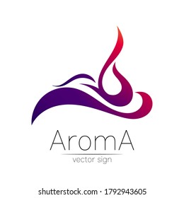 Aroma vector logo symbol in creative style. Perfume element, smoke cigarette hot, vapor and cloud icon. Modern design element for website or app, business and store. Logotype for shop.