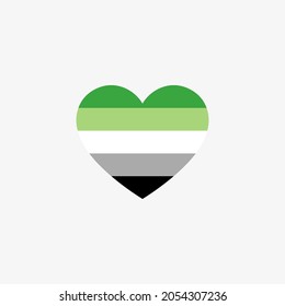 Aromantic flag with white background. Heart-shaped flag icon.