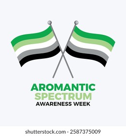 Aromantic Spectrum Awareness Week poster vector illustration. Two crossed Aromantic flags on a pole icon vector. LGBT aromantic waving pride flag symbol. Template for background, banner, card