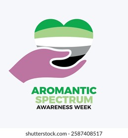 Aromantic Spectrum Awareness Week poster vector illustration. Hand giving heart icon. LGBT aromantic love symbol. Aromantic graphic design element. Template for background, banner, card