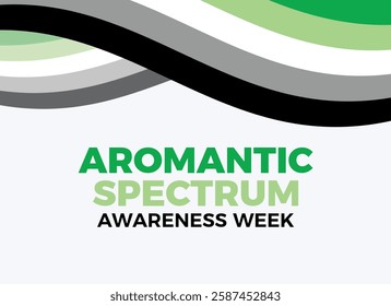 Aromantic Spectrum Awareness Week poster vector illustration. Aromantic waving abstract LGBT pride flag frame vector. Aromantic wavy border graphic design element. Template for background, banner