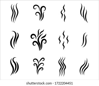 aromas, smell vaporize icon. Outline symbols smoke, cooking steam odour, fume of flame. Hot aroma odors signs set. Wave of stench isolated. vector illustration