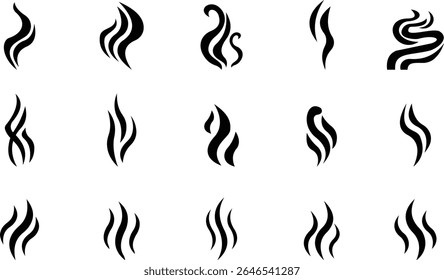Aromas vaporize icon set trendy flat hand drawn line comic doodle. Smells vector, hot aroma air fragrance , stink or cooking steam symbols, smelling vapor, smoking or odors. cloud or wind silhouette.