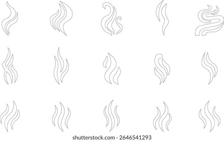Aromas vaporize icon set trendy flat hand drawn line comic doodle. Smells vector, hot aroma air fragrance , stink or cooking steam symbols, smelling vapor, smoking or odors. cloud or wind silhouette.