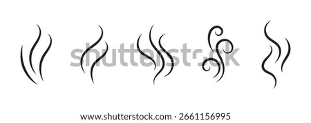 Aromas vaporize icon set trendy flat hand drawn line comic doodle. Smells vector, hot aroma air fragrance , stink or cooking steam symbols, smelling vapor, smoking or odors. cloud or wind silhouette. 