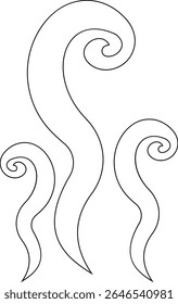 Aromas vaporize ícone trendy plana mão desenhado linha cômica doodle. Cheira a vetor, aroma a quente, aroma a ar, fedor ou símbolos de vapor de cozinha, cheiro ou vapor, fumo ou odores. silhueta de nuvens ou vento.