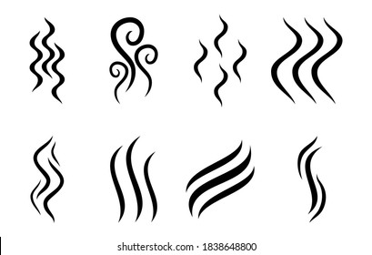 Aromas vaporize icons isolated on white background. Smells line icon set, hot aroma, stink or cooking steam symbols, smelling or vapor, smoking or odors signs. Vector illustration