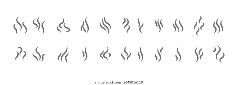 Aromas vaporize icons. Smells vector line icon set, hot aroma, stink or cooking steam symbols, smelling or vapor, smoking or odors signs on white background