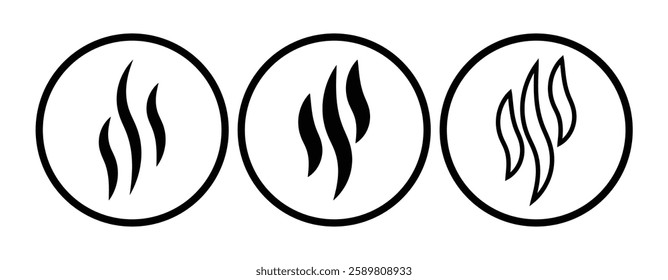 Aromas vaporize icons. Smoke, steam flat line icons set. Vector vapor, aroma, stink, odors symbols or fumes. Fragrances evaporate icons. Vector illustration