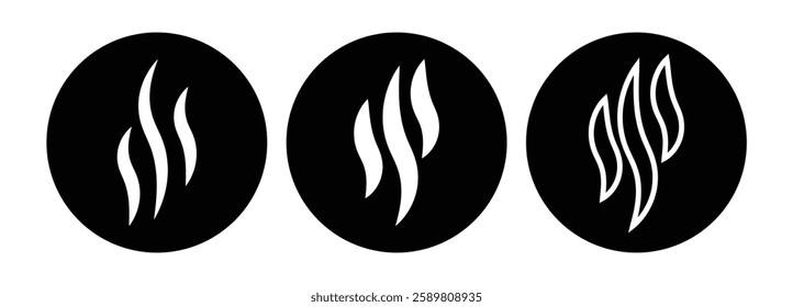 Aromas vaporize icons. Smoke, steam flat line icons set. Vector vapor, aroma, stink, odors symbols or fumes. Fragrances evaporate icons. Vector illustration