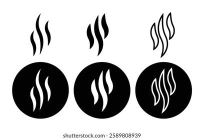 Aromas vaporize icons. Smoke, steam flat line icons set. Vector vapor, aroma, stink, odors symbols or fumes. Fragrances evaporate icons. Vector illustration