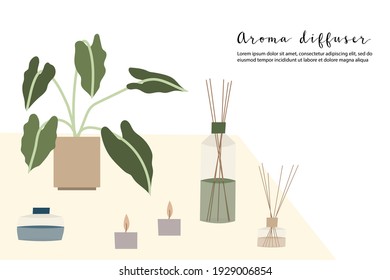Aromatherapy. Aroma diffuser, aromatic essential oil. Vector flat cartoon illustration. Landing page template, banner design, web