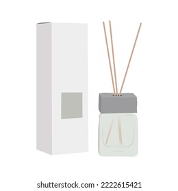 Aromatherapy. Aroma diffuser, essential oil for home. Vector flat illustration concept. Glass Jar Different Color with Wooden Aroma Sticks