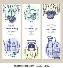 Aromatherapy Banner Collection. Organic Cosmetic. Vector Illustration 