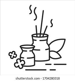 Aromatherapie schwarze Linie Symbol. Ganzheitliche Heilbehandlung, die natürliche Pflanzenextrakte verwendet, um Gesundheit und Wohlbefinden zu fördern. Piktogramm für Webseiten, mobile App, Promo. Bearbeitbarer Hub