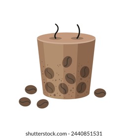 Aromatherapy candle with coffee beans isolated on white background. Hand drawn Vector illustration. Aroma candle icon. Hand crafted candle. Flat design