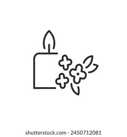 Aromatherapy candle icon. This design symbolizes relaxation and the use of scent to enhance physical and mental well-being, associated with spa settings and meditation practices. Vector illustration