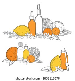Aromatherapy. Citrus essential oil. Vector sketch illustration.