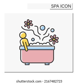 Aromatherapy Color Icon. Essential Oils Bath For Relaxation, Stress And Anxiety Reduction. Cosmetology. Spa Concept. Isolated Vector Illustration