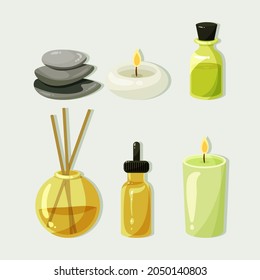 Aromatherapy concept. Ayurvedic, ayurveda design Alternative medical. Natural essence, extract herbs aromatic therapy. Essential aroma, oil herbal. Relax Aromatherapy clipart. Vector illustration.