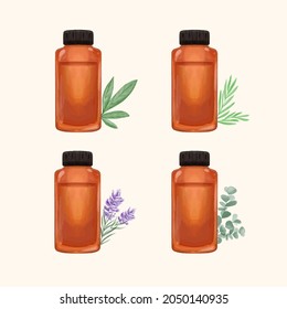 Aromatherapy concept. Ayurvedic, ayurveda design Alternative medical. Natural essence, extract herbs aromatic therapy. Essential aroma, oil herbal. Relax Aromatherapy clipart. Vector illustration.