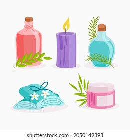 Aromatherapy concept. Ayurvedic, ayurveda design Alternative medical. Natural essence, extract herbs aromatic therapy. Essential aroma, oil herbal. Relax Aromatherapy clipart. Vector illustration.