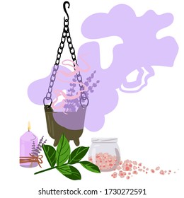 Aromatherapy and devices and means for aromatherapy. Vector illustration