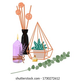 Aromaterapia y dispositivos y medios de aromaterapia. Ilustración del vector
