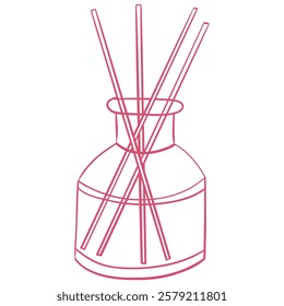 Aromatherapy Diffuser – Hand-Drawn Essential Oil Reed Diffuser, Relaxing Home Fragrance Decor in Minimalist Linear Vector Illustration