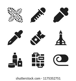 aromatherapy icon. 9 aromatherapy vector icons set. dropper, spa and peppermint icons for web and design about aromatherapy theme