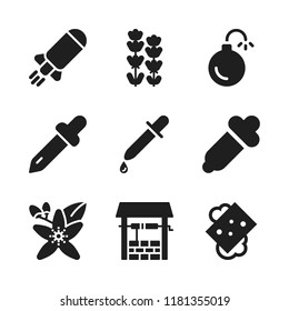 aromatherapy icon. 9 aromatherapy vector icons set. dropper, bomb and pipette icons for web and design about aromatherapy theme