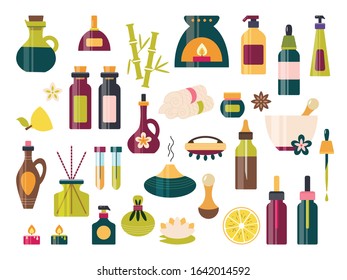 Aromatherapy icon set with essential oil