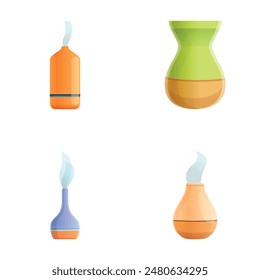 Aromatherapy icons set cartoon vector. Relaxation meditation and spa accessory. Relaxation concept