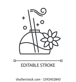 Aromatherapy linear icon. Floral scent. Essential oils. Aromatic sticks. Female selfcare. Spa product. Thin line illustration. Contour symbol. Vector isolated outline drawing. Editable stroke