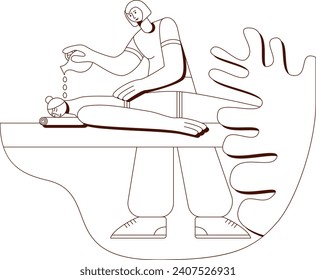 Aromatherapie Massage mit Massageöl und ätherischen Ölen mit professionellen Massagetherapeuten im Spa. Ziehung. Einzige Vektorgrafik.