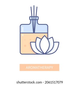 Aromatherapy - modern colored line design style icon on white background. Neat detailed image of jar of incense and delicate lotus flower. Spa, retreat, relaxation. Physical and mental well-being