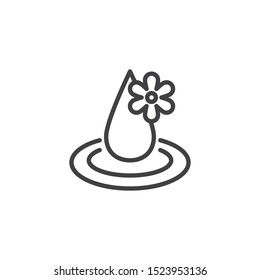 Aromatherapy oil line icon. linear style sign for mobile concept and web design. Aroma oil drop with flower outline vector icon. Symbol, logo illustration. Vector graphics