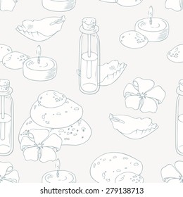 Aromatherapy outline seamless pattern in vector. Spa background