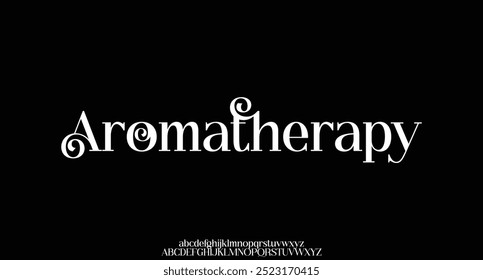 Aromatherapy premium luxury elegant alphabet letters and numbers. Elegant wedding typography classic serif font decorative vintage retro. Creative vector illustration