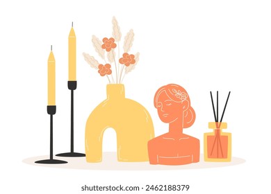 Aromaterapia y relajación como decoración interior en estilo plano