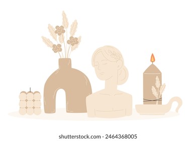 Aromatherapy and relaxation as interior decor in flat style