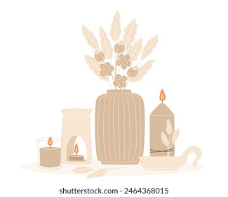 Aromatherapy and relaxation as interior decor in flat style